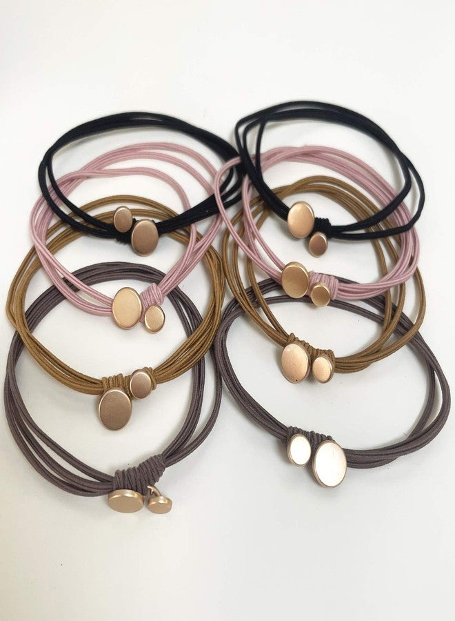 UDeBe Fashion Hair Ties with Metal Circle Beads, Thin Hair Elastics Tie Korean, Colorful 8 Counts. - Image 1